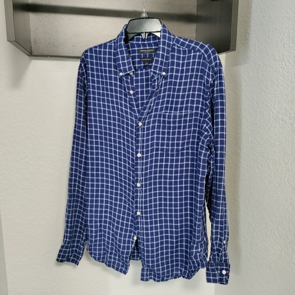 Men's Banana Republic Linen Plaid Shirt size L - Picture 4 of 13